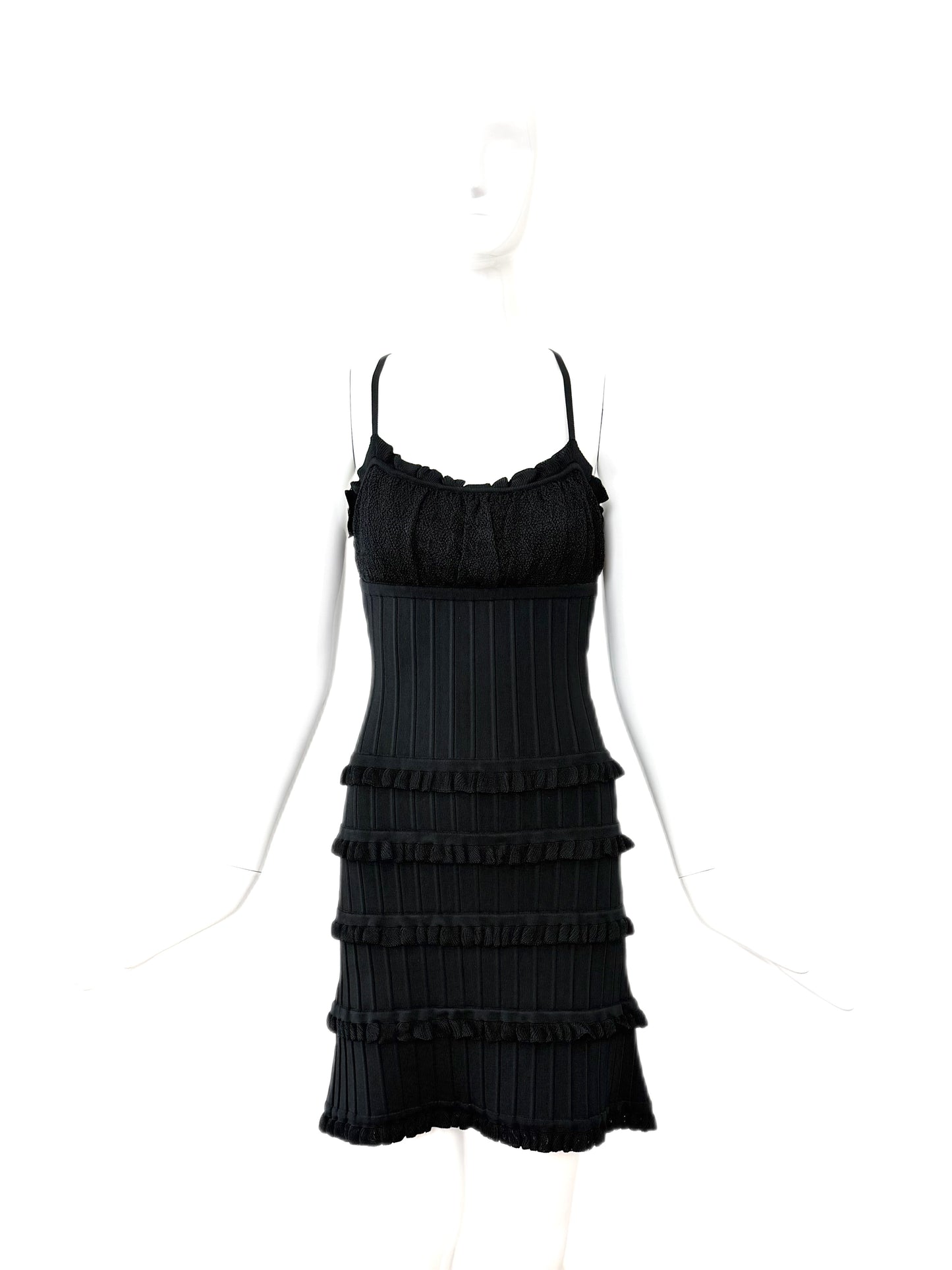 HERVE LEGER 90's Vintage Black Ruffle Mini Dress