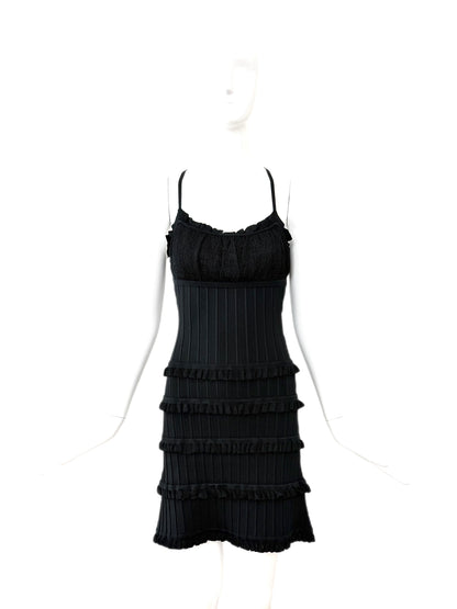 HERVE LEGER 90's Vintage Black Ruffle Mini Dress
