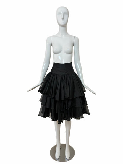 EAVIS & BROWN 80's/90's Vintage Black Silk Tiered Knee Length Skirt