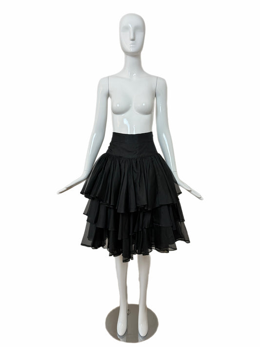 EAVIS & BROWN 80's/90's Vintage Black Silk Tiered Knee Length Skirt