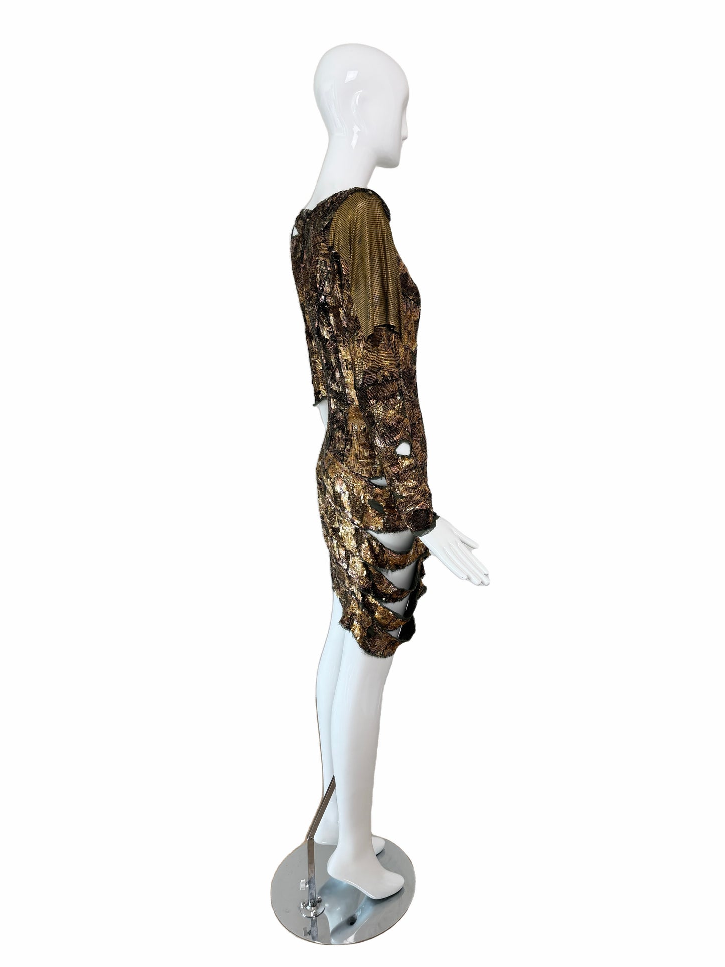 BALMAIN 2010 Vintage Runway Bronze Sequin Distressed Dress