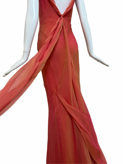 DANES 90'S Vintage Orange Ombre Evening Gown w. Shawl