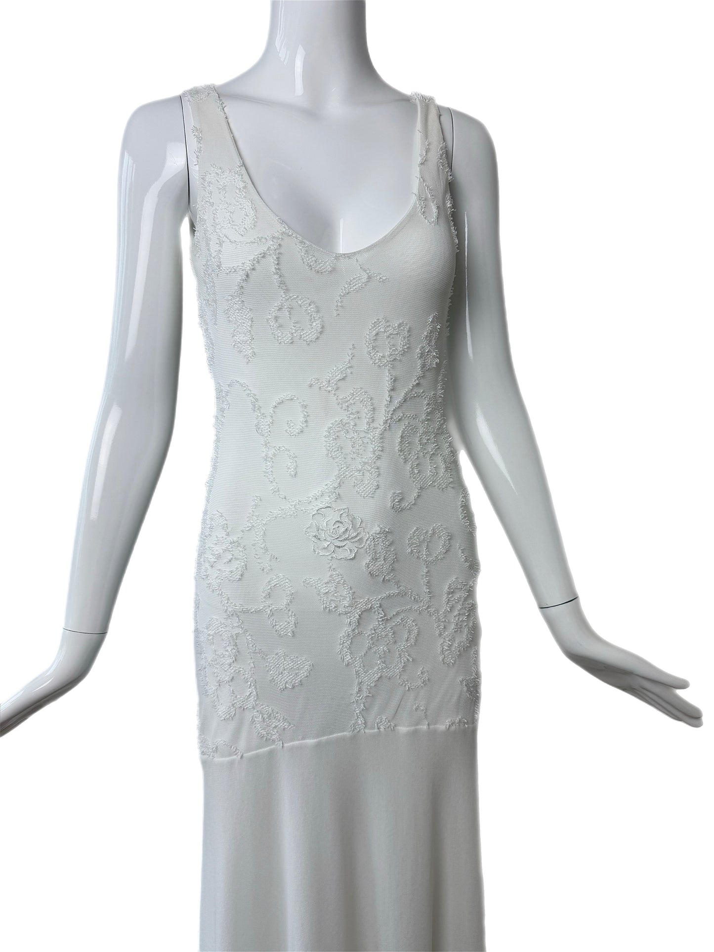 EMANUEL UNGARO Vintage 3D Floral Design White Long Maxi Dress