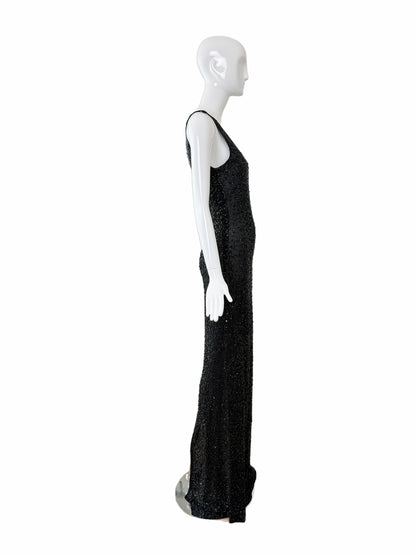Donna Karan Vintage Black Semi-Sheer Sequined Long Gown