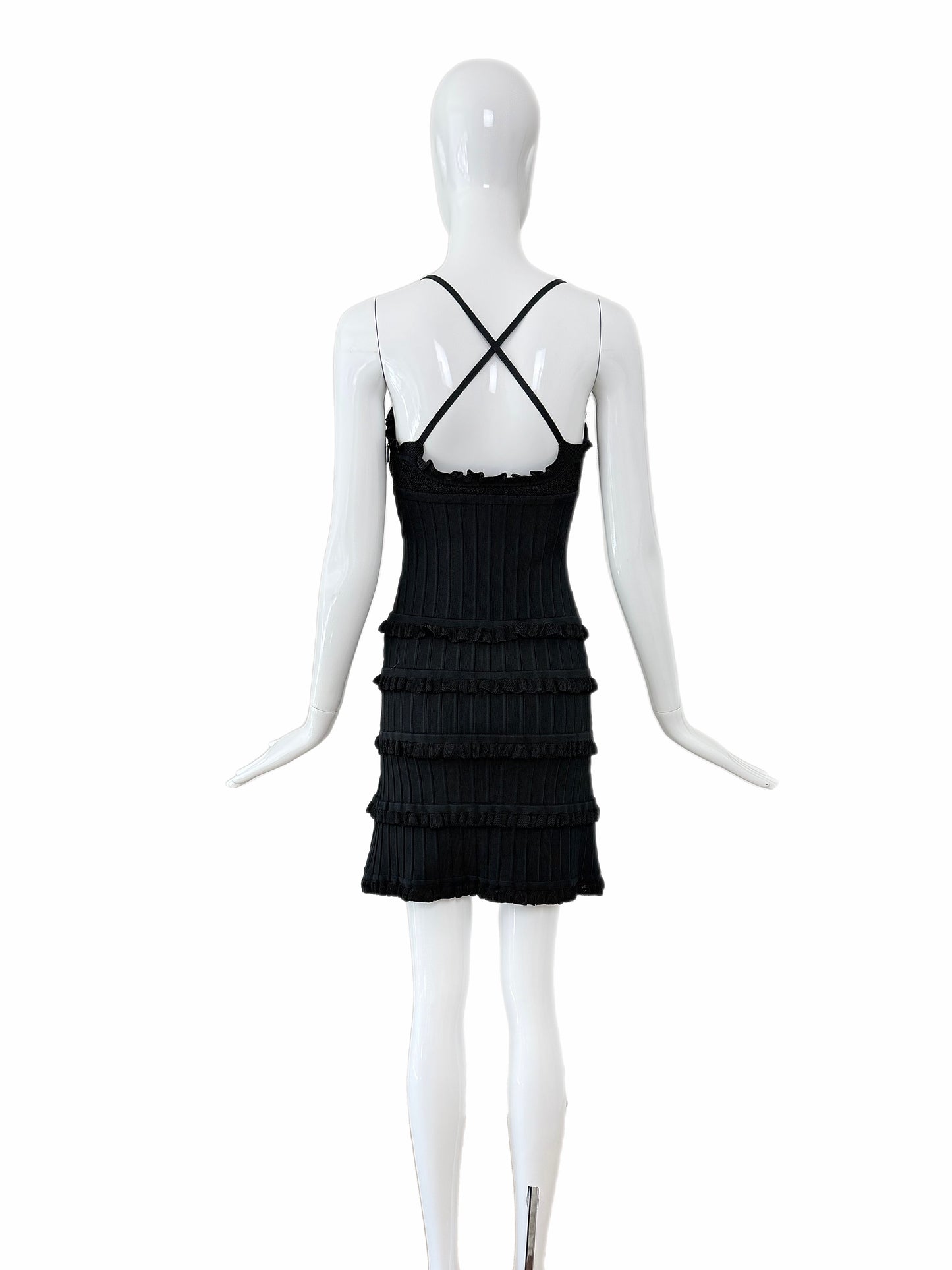 HERVE LEGER 90's Vintage Black Ruffle Mini Dress