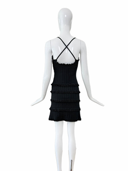 HERVE LEGER 90's Vintage Black Ruffle Mini Dress