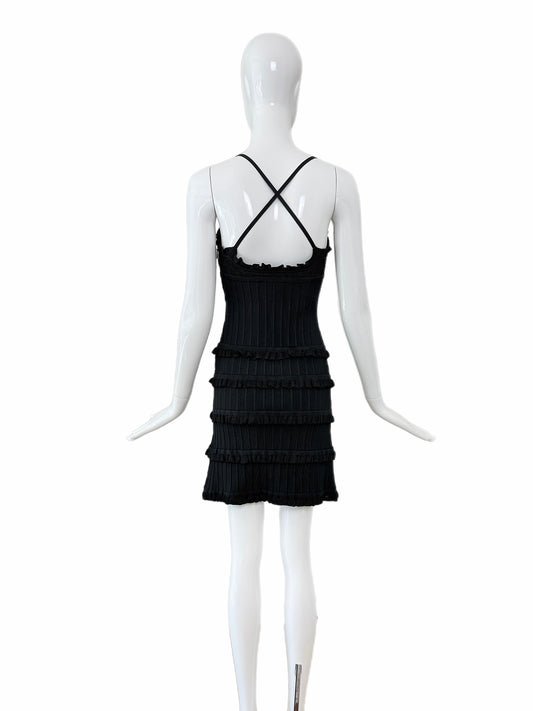 HERVE LEGER 90's Vintage Black Ruffle Mini Dress