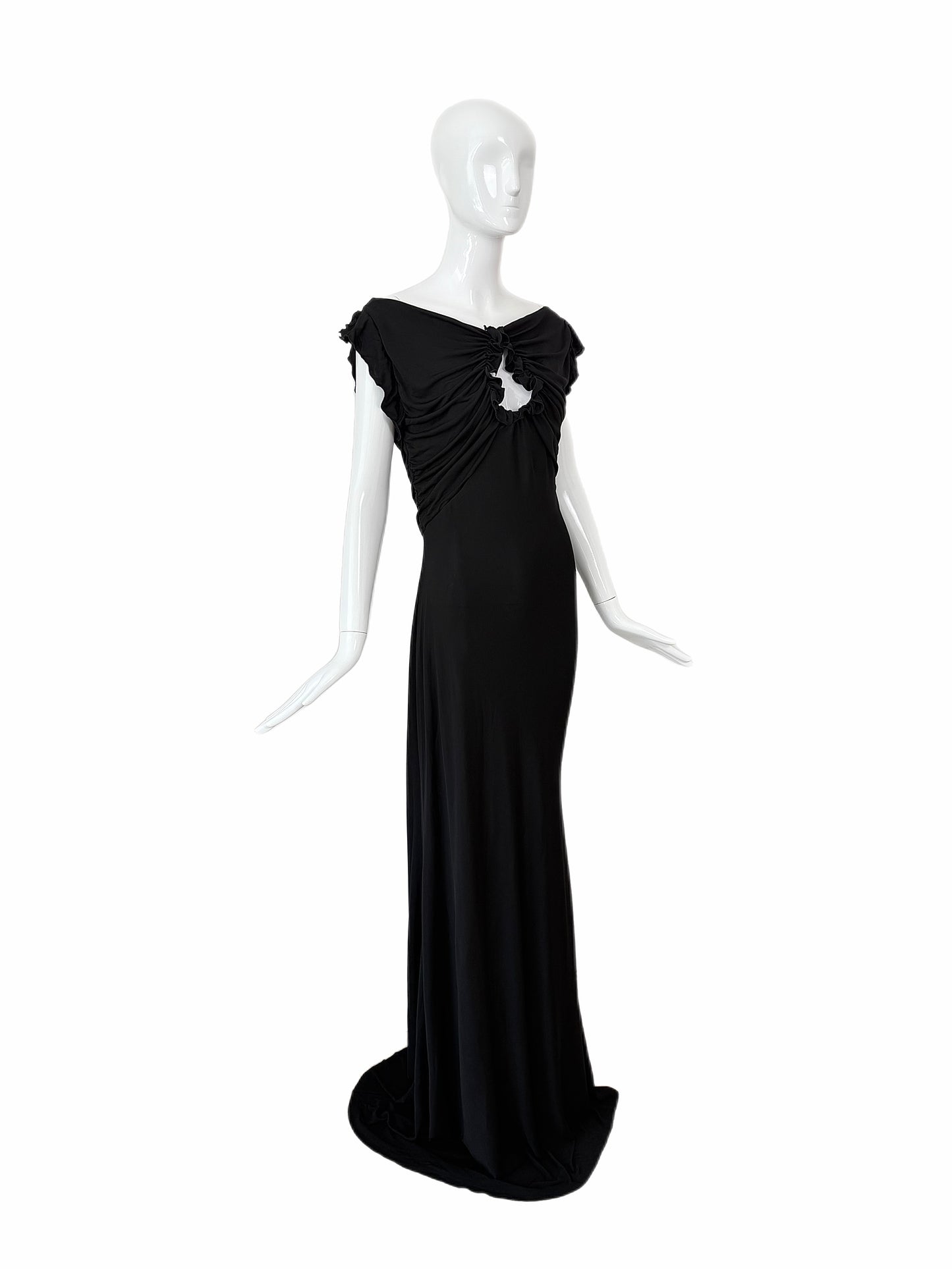 JOHN GALLIANO 2009 Vintage Black Ruffled Keyhole Evening Gown