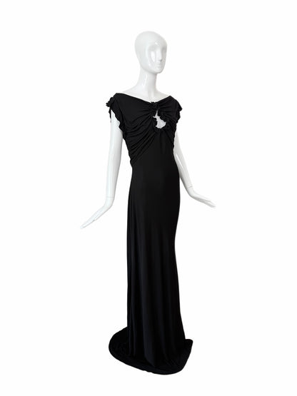 JOHN GALLIANO 2009 Vintage Black Ruffled Keyhole Evening Gown
