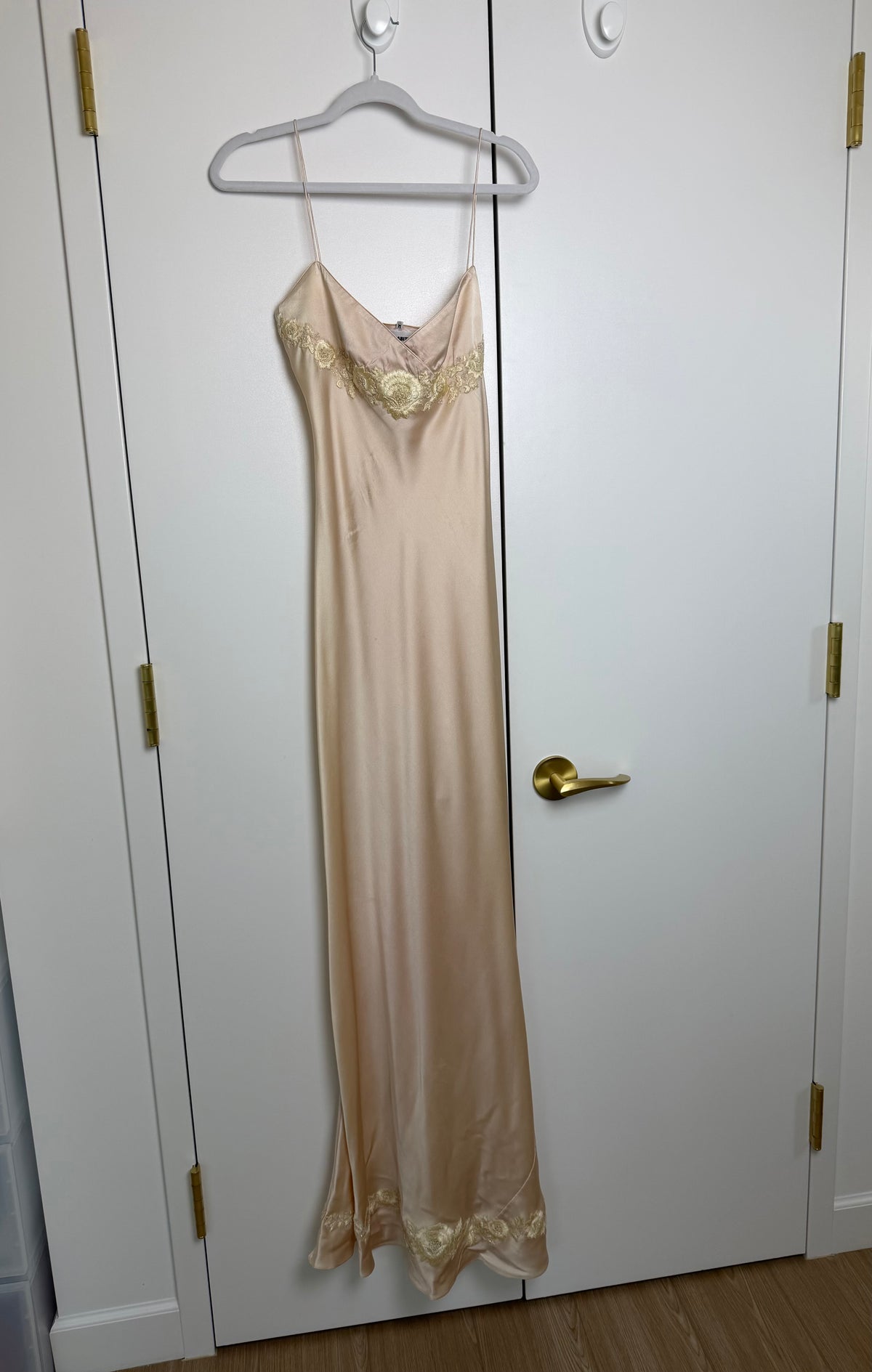 Les Habitudes 90's Vintage Blush Peach Beaded Floral Antique Look Slip Gown