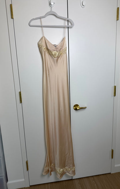 Les Habitudes 90's Vintage Blush Peach Beaded Floral Antique Look Slip Gown
