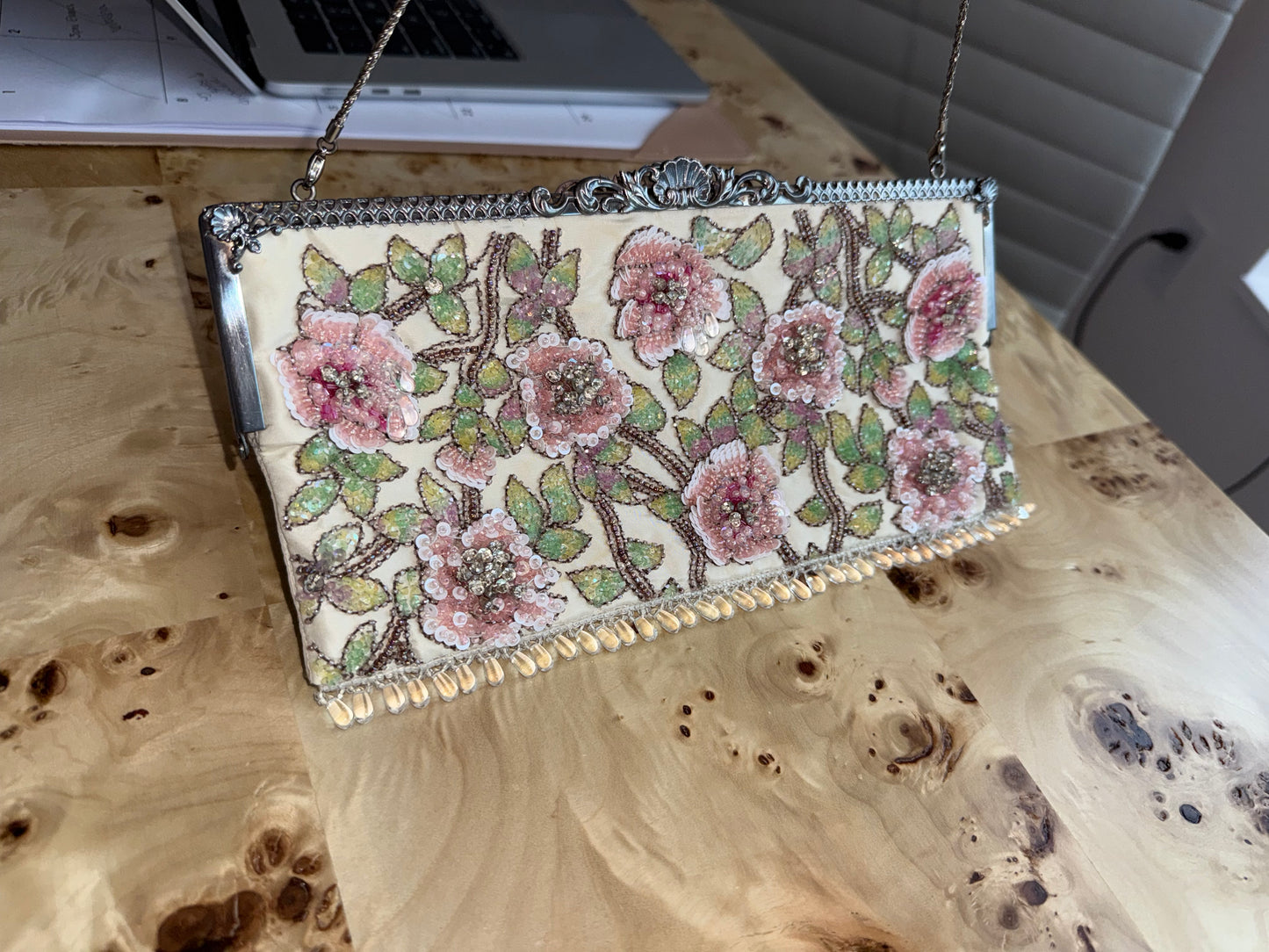 BADGLEY MISCHKA Vintage Heavy Embellished Floral Clutch Bag