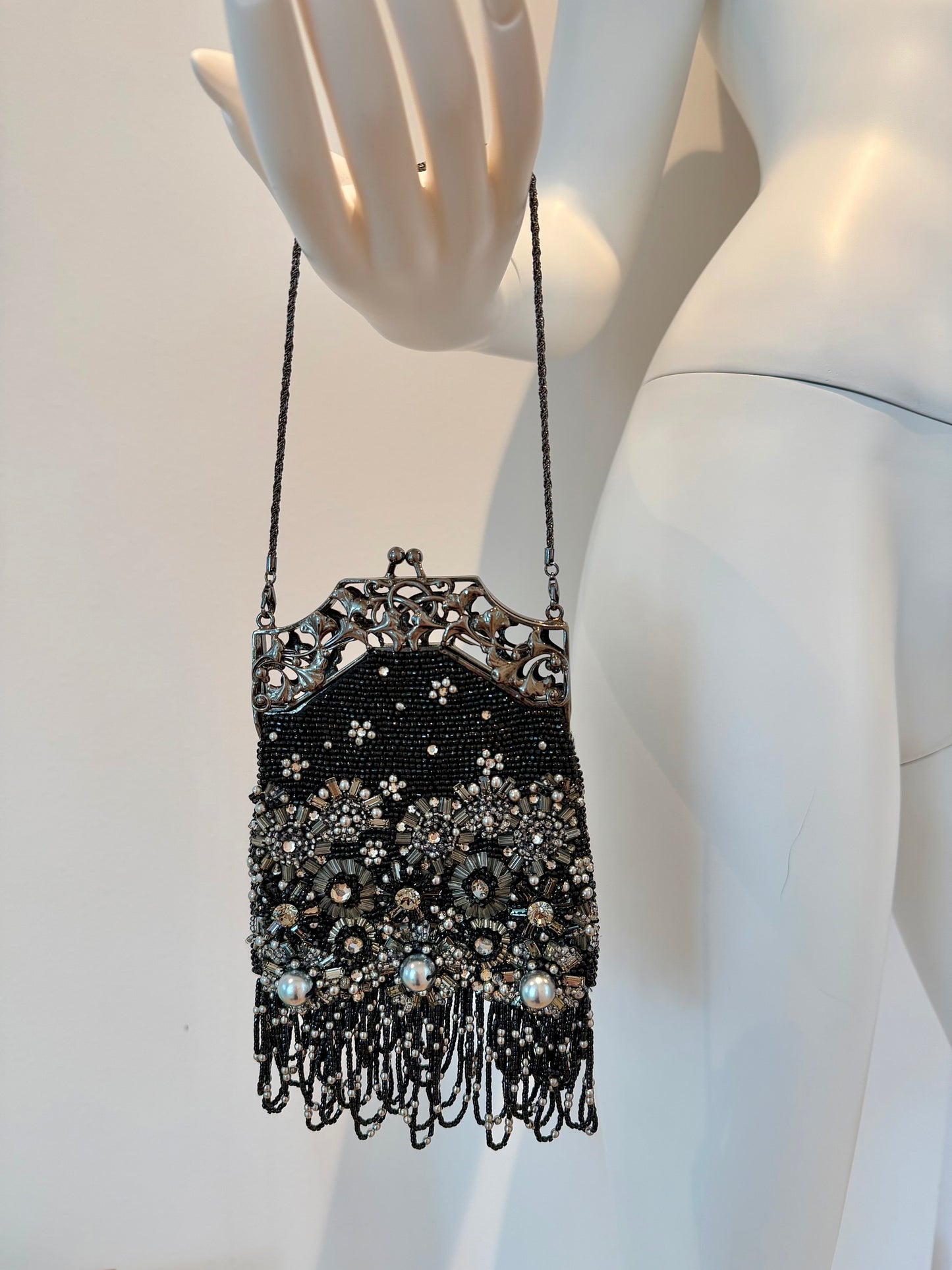 BADGLEY MISCHKA Vintage Black & Silver Micro Mini Evening Bag