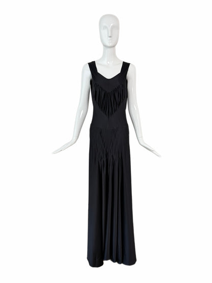 VERA WANG c. 2012 Liquid Silk Ruched Black Backless Evening Gown