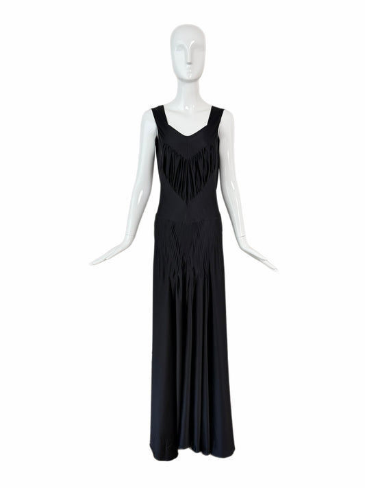 VERA WANG c. 2012 Liquid Silk Ruched Black Backless Evening Gown