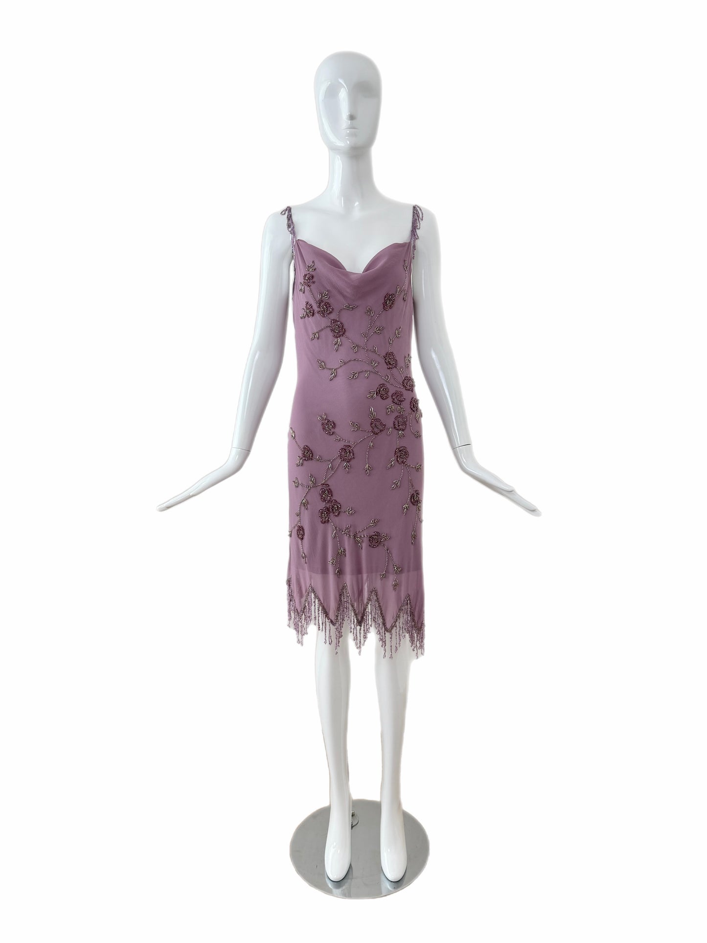 SUE WONG 2003 Vintage Runway Plum Purple Silk Beaded Slip Dress