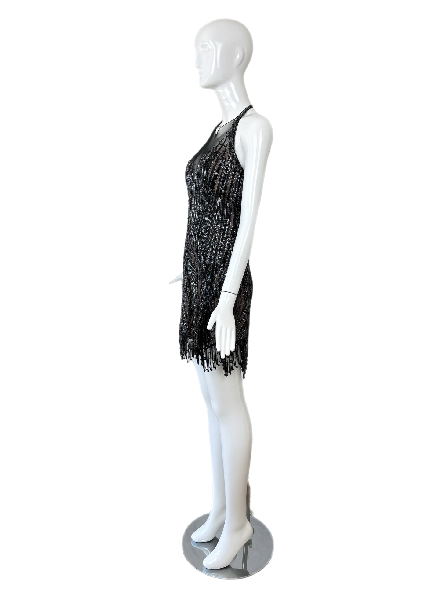 BOB MACKIE Vintage Anthracite Heavy Beaded Backless Mini Dress