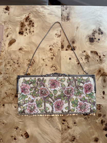 BADGLEY MISCHKA Vintage Heavy Embellished Floral Clutch Bag