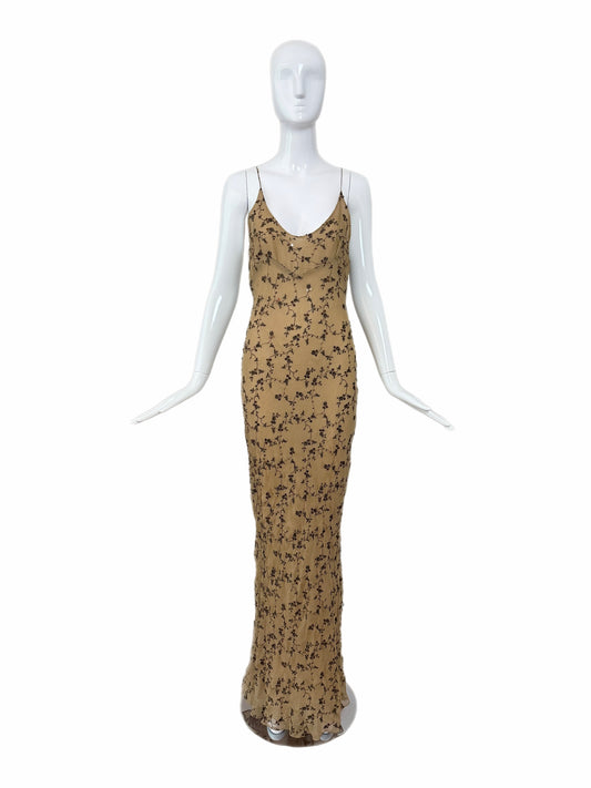 MARIA GRACHVOGEL Vintage Silk Tan Floral Embroidered Sequin Slip Gown