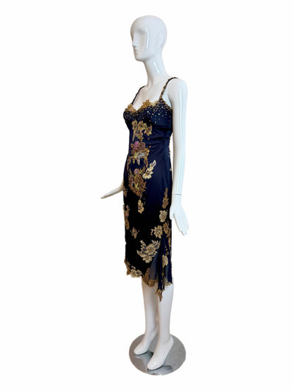 Julian Joyce by Mandalay Vintage Y2K Deep Eggplant Lace Embellished Cocktail Dress