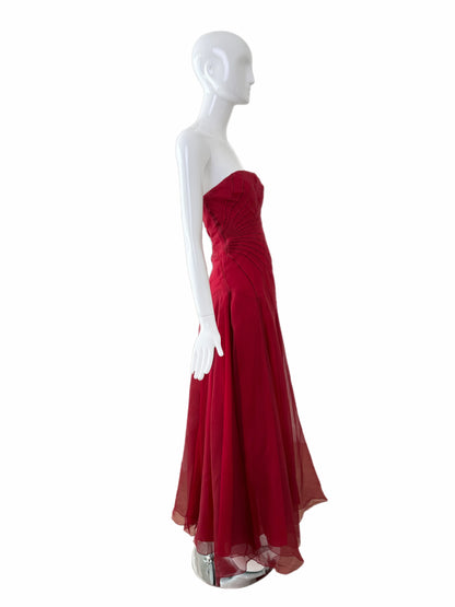 RICHARD TYLER Vintage Silk Red Strapless Ankle Length Dress