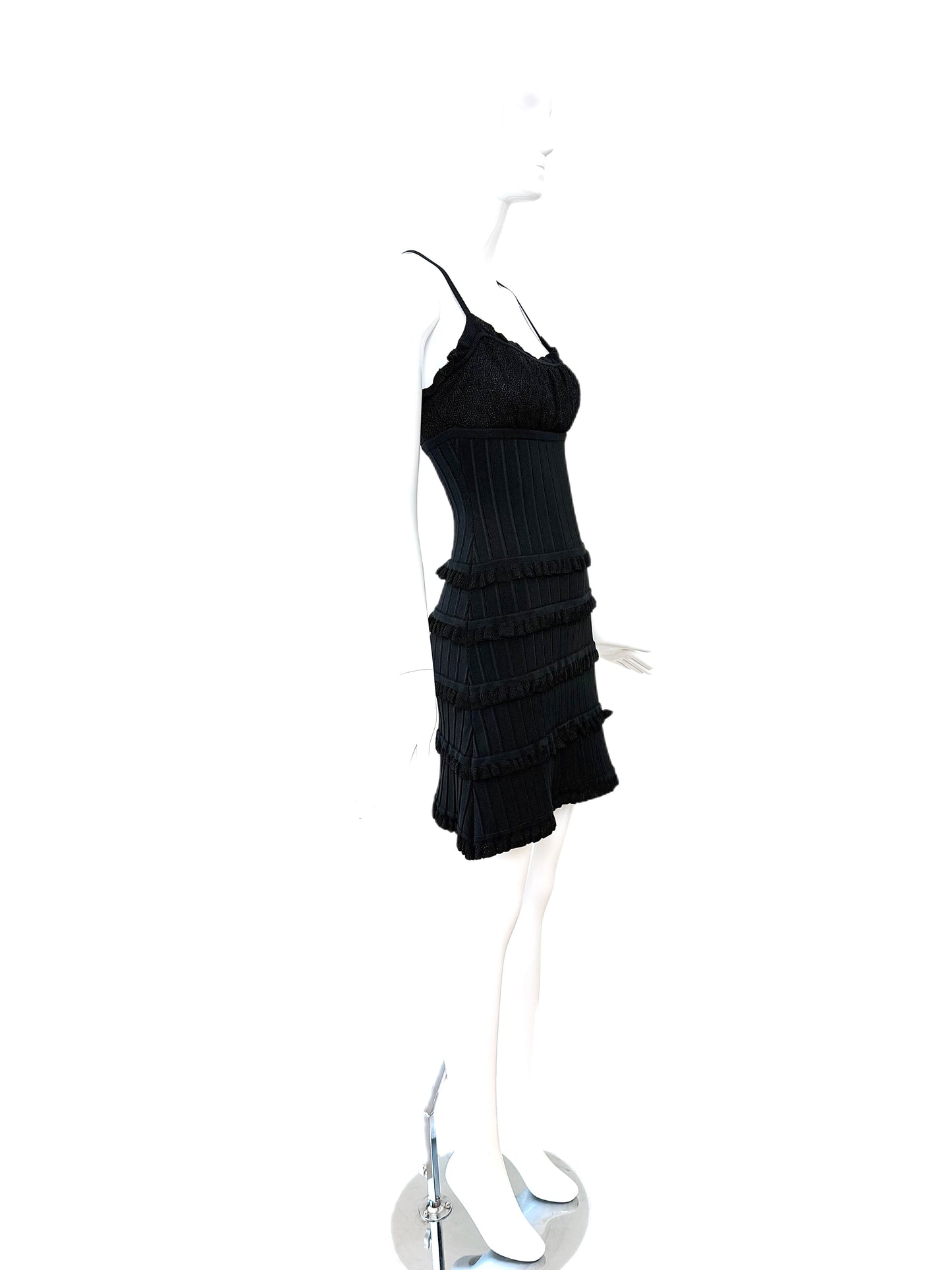 HERVE LEGER 90's Vintage Black Ruffle Mini Dress