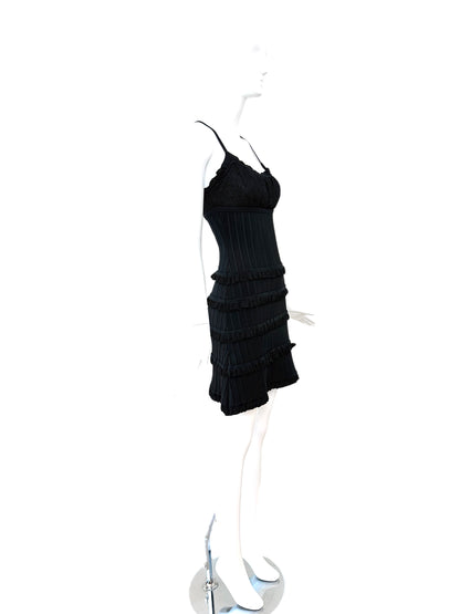 HERVE LEGER 90's Vintage Black Ruffle Mini Dress