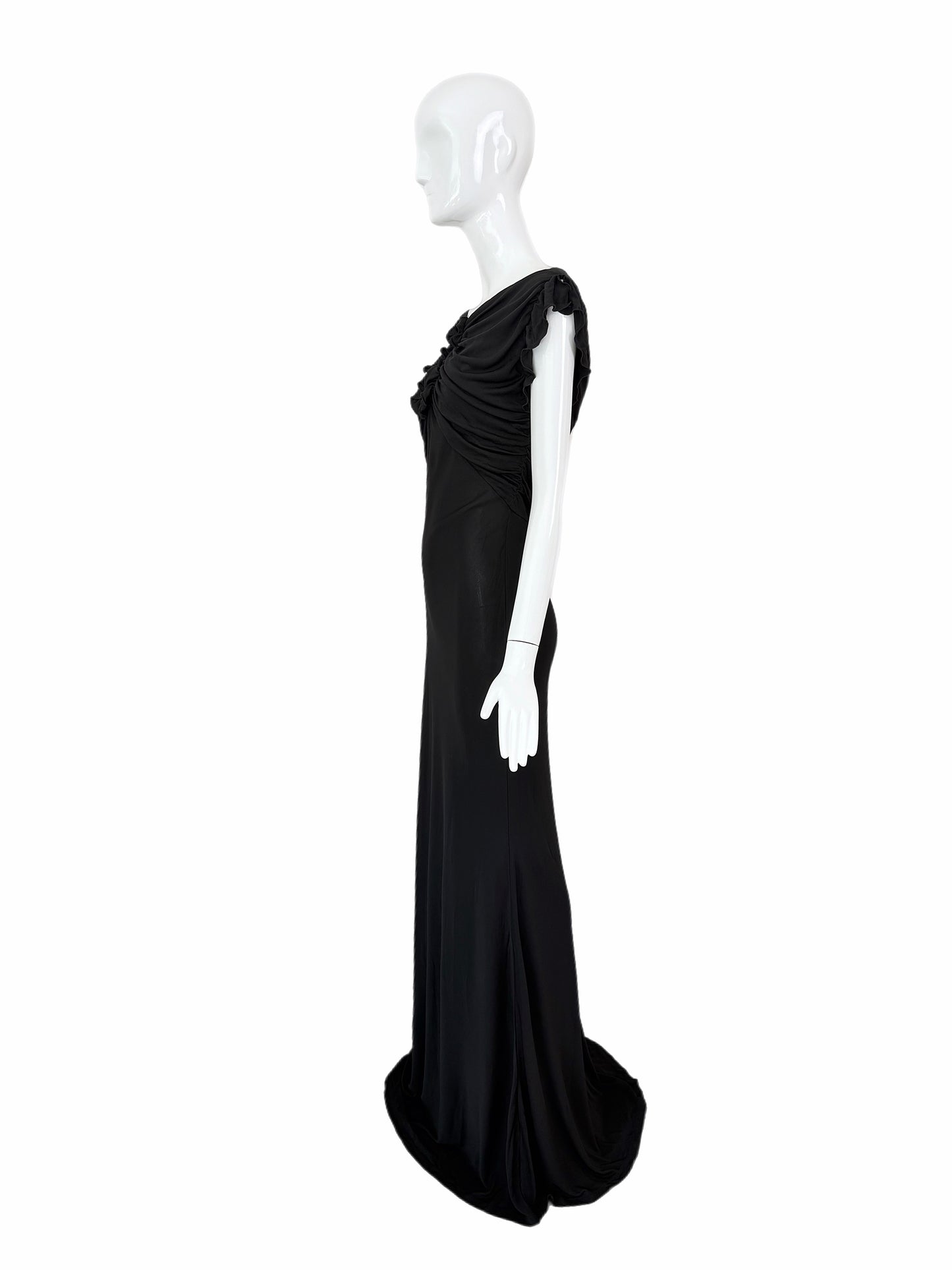 JOHN GALLIANO 2009 Vintage Black Ruffled Keyhole Evening Gown