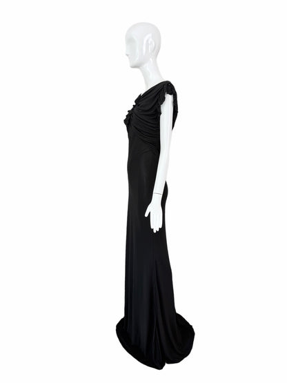 JOHN GALLIANO 2009 Vintage Black Ruffled Keyhole Evening Gown