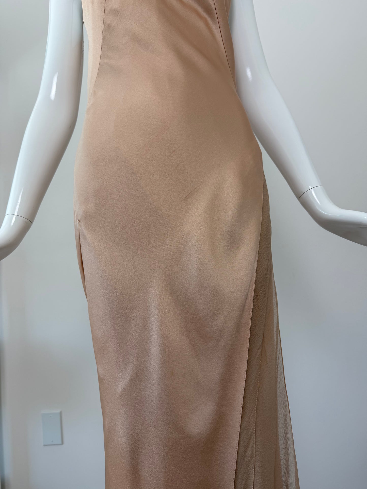 DANES 2000's Vintage True Nude Blush Liquid Silk Chiffon Evening Gown