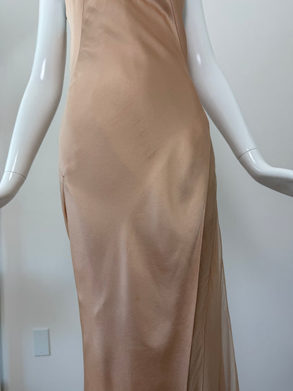 DANES 2000's Vintage True Nude Blush Liquid Silk Chiffon Evening Gown