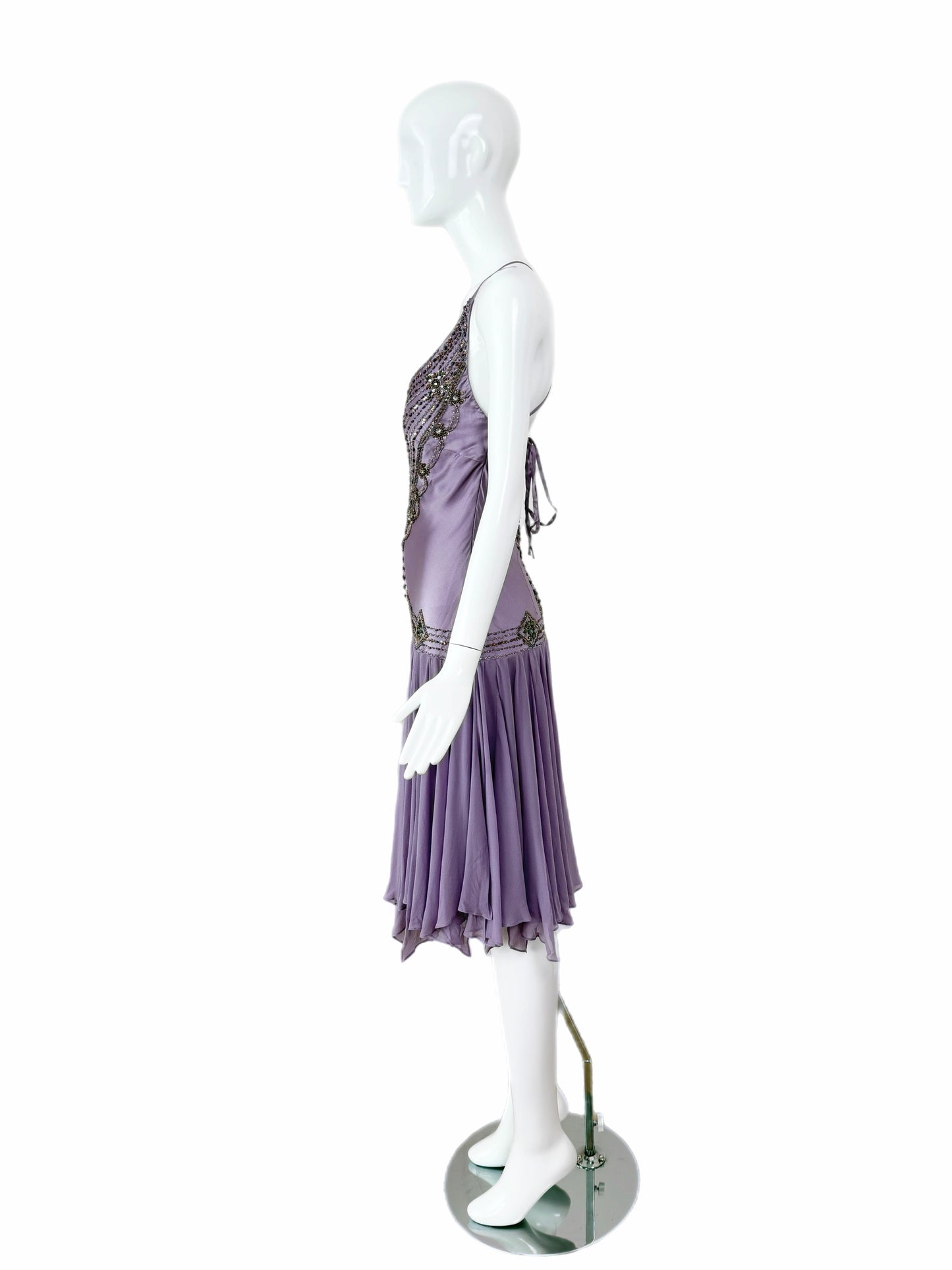SUE WONG 2007 Vintage Runway Silk Lilac Purple Embellished Cocktail Dress
