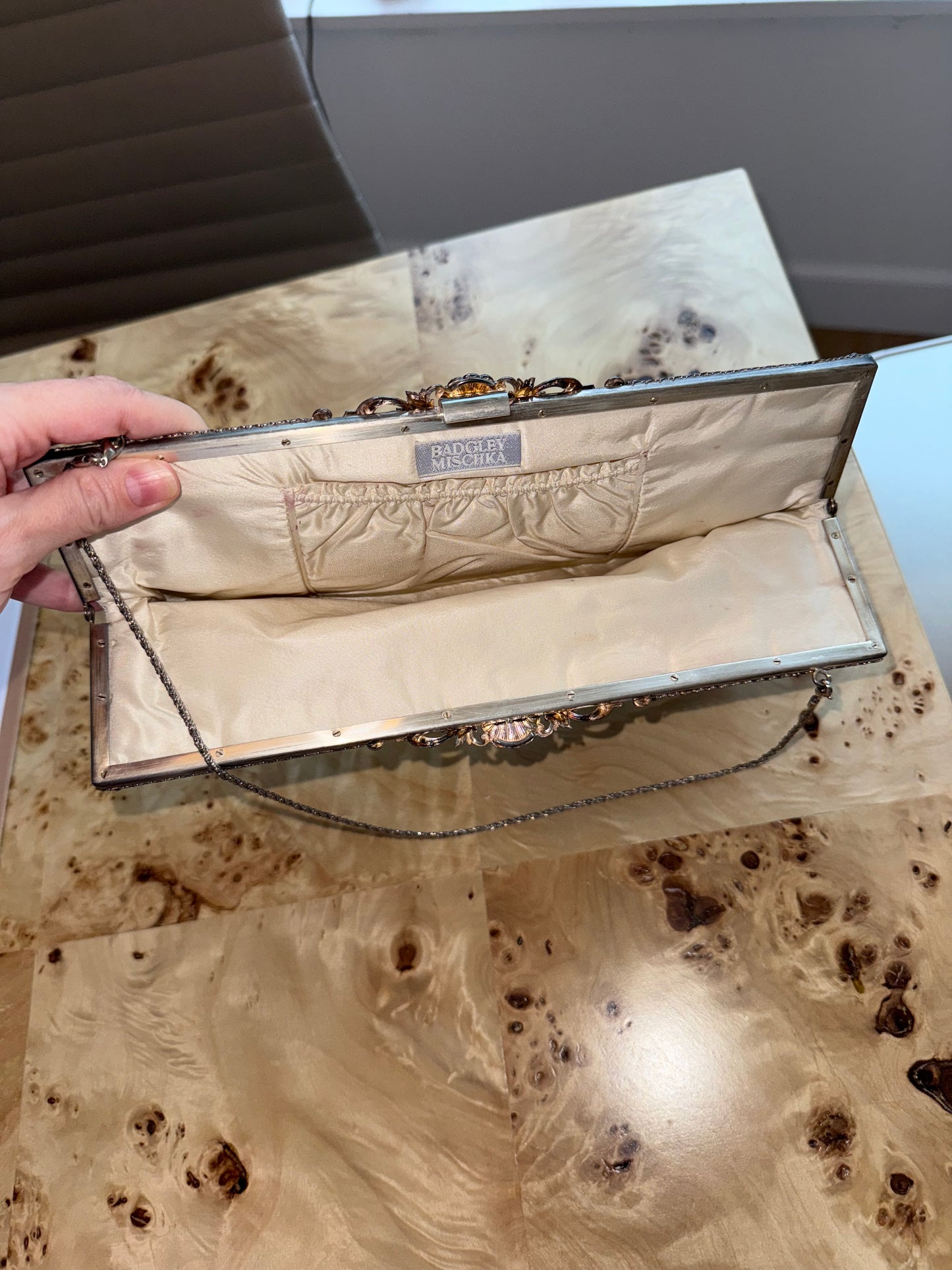 BADGLEY MISCHKA Vintage Heavy Embellished Floral Clutch Bag