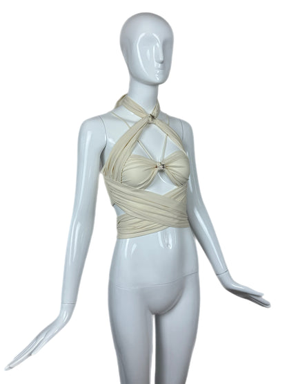 CHANEL 2021 Silk Star Embellished Crop Top
