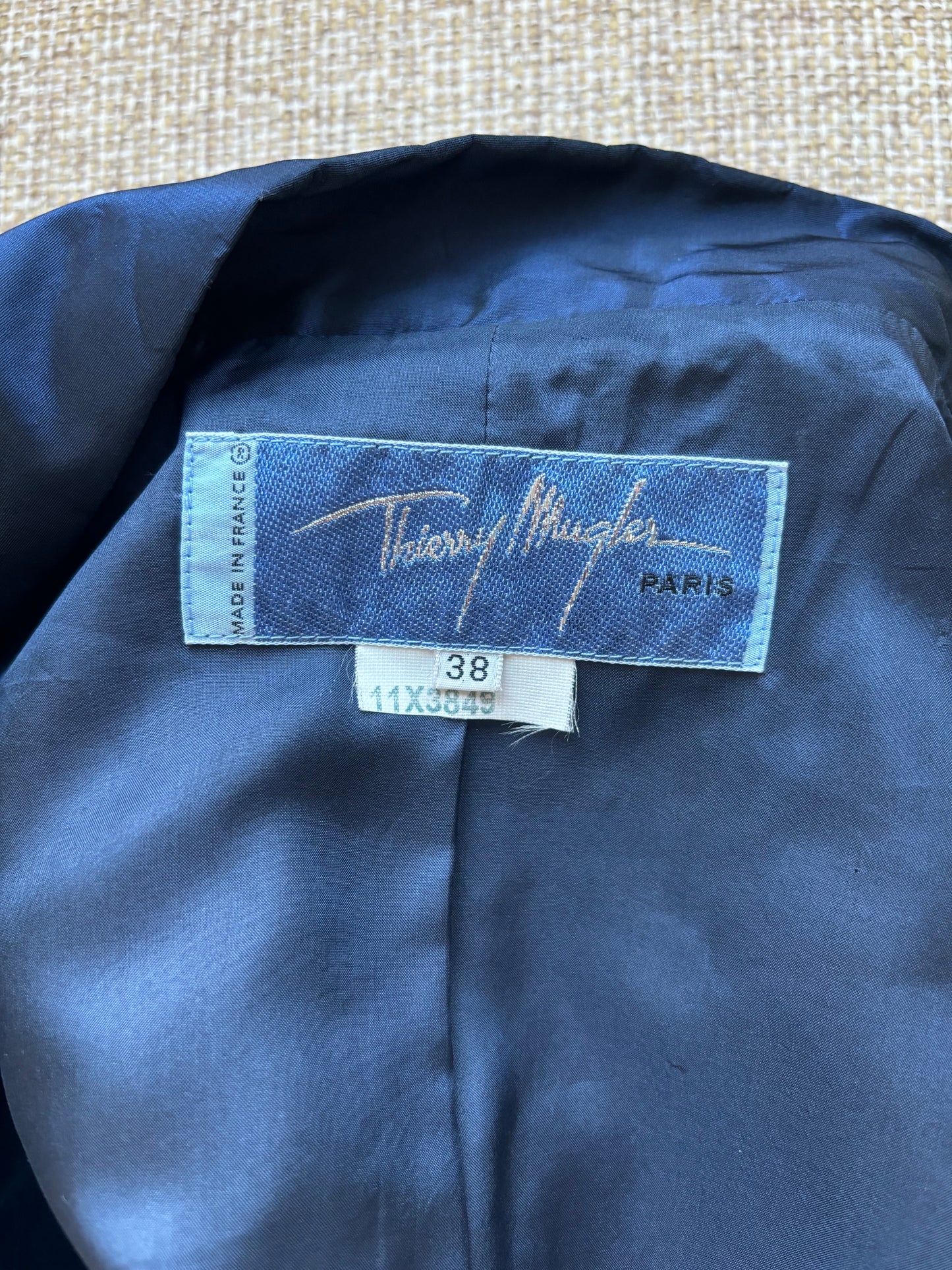 THIERRY MUGLER Vintage Navy Blue Shiny Blazer Jacket