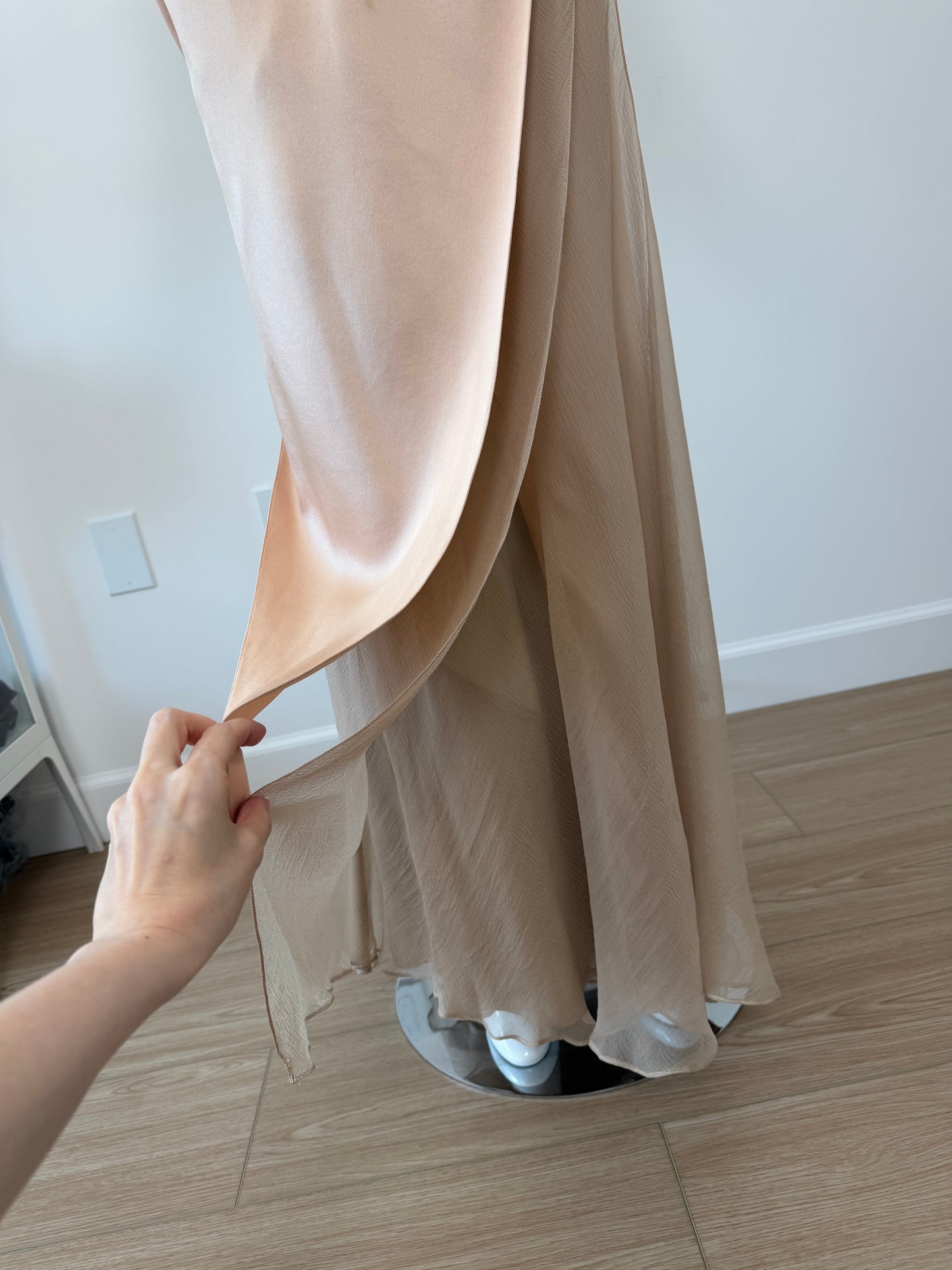 DANES 2000's Vintage True Nude Blush Liquid Silk Chiffon Evening Gown