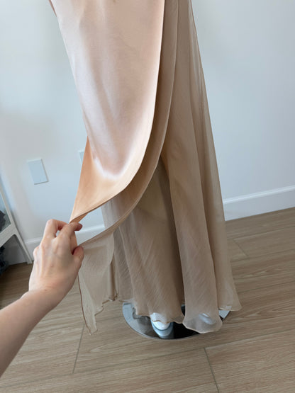 DANES 2000's Vintage True Nude Blush Liquid Silk Chiffon Evening Gown