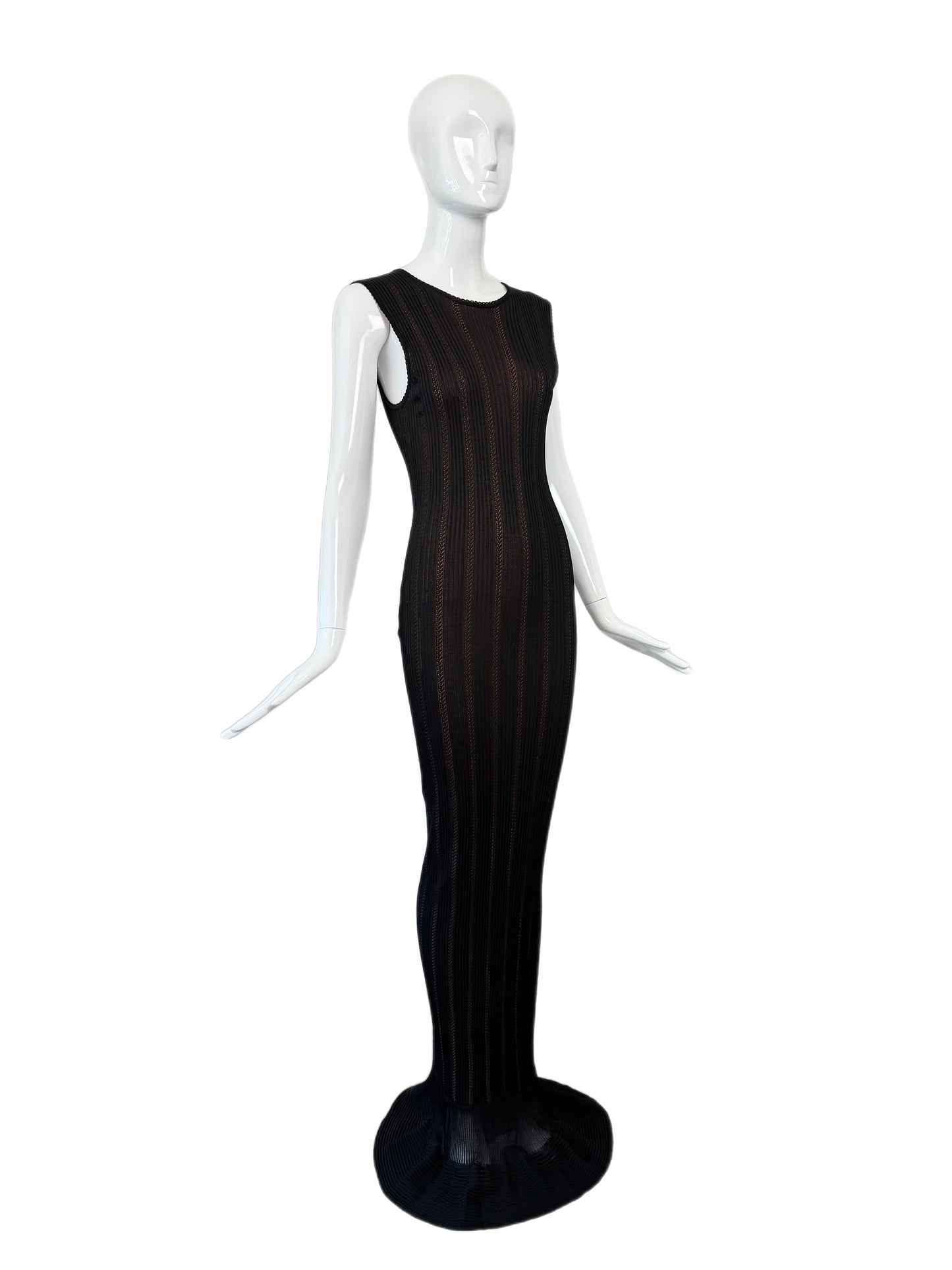 AZZEDINE ALAIA 1996 Vintage Iconic Extra Long Pointelle Knit Mermaid Gown
