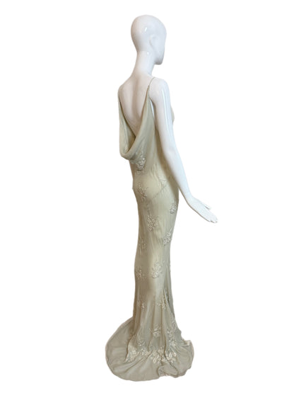 LES HABITUDES 90's Vintage Silk Hand Beaded Embroidered Gown
