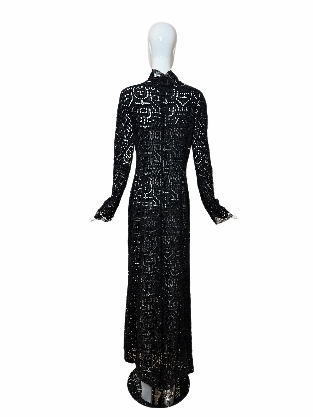 Danes Vintage Black Crochet Dramatic Floor Length Long Sleeve Jacket