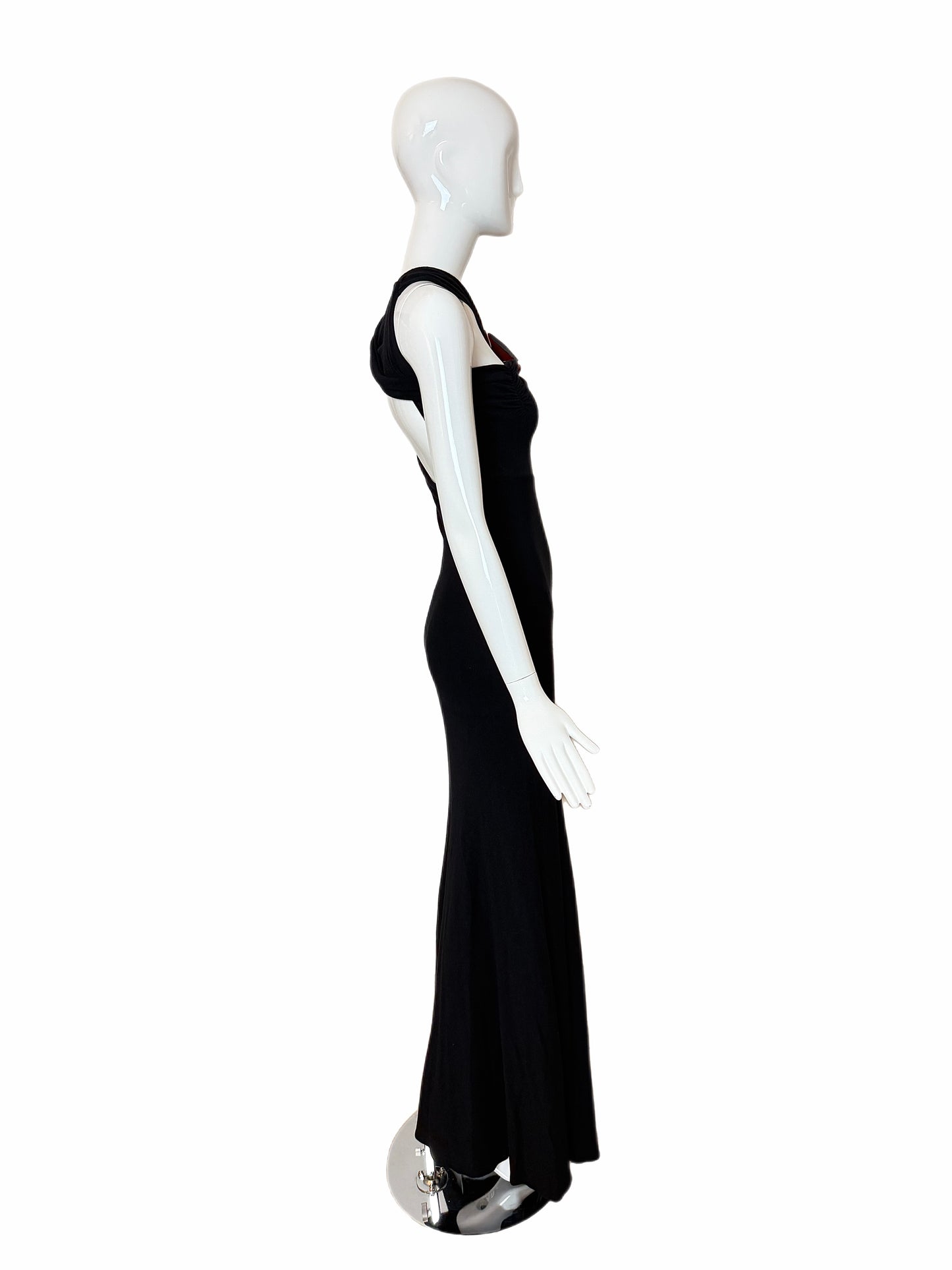 DONNA KARAN 2004 Vintage Runway Black Evening Gown w. Huge Slit