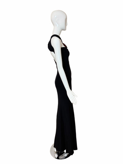 DONNA KARAN 2004 Vintage Runway Black Evening Gown w. Huge Slit
