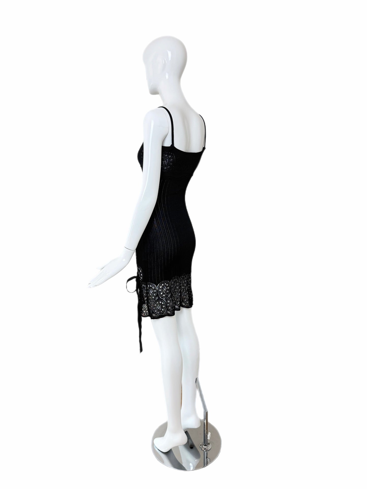 JOHN GALLIANO 1999 Vintage Sheer Knit Black Pointelle Cocktail Dress