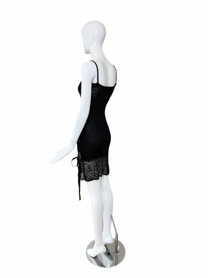 JOHN GALLIANO 1999 Vintage Sheer Knit Black Pointelle Cocktail Dress