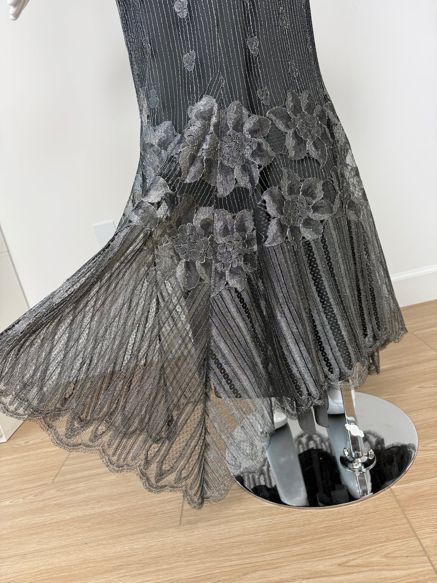 PAMELA DENNIS 2001 Vintage Gunmetal Silver Evening Gown