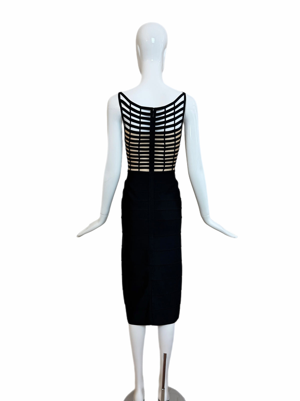 HERVE LEGER 1999 Vintage Runway Style Black + Nude Bodycon Dress