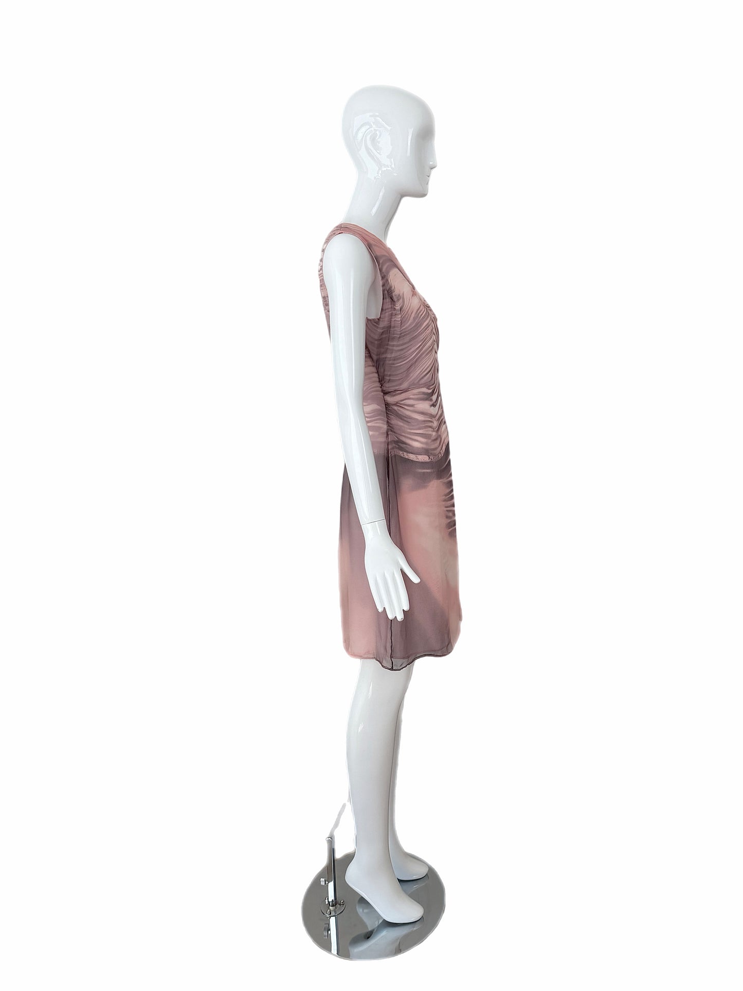 PRADA 2004 Vintage Runway Silk Trompe L'oeil Knee Length Dress