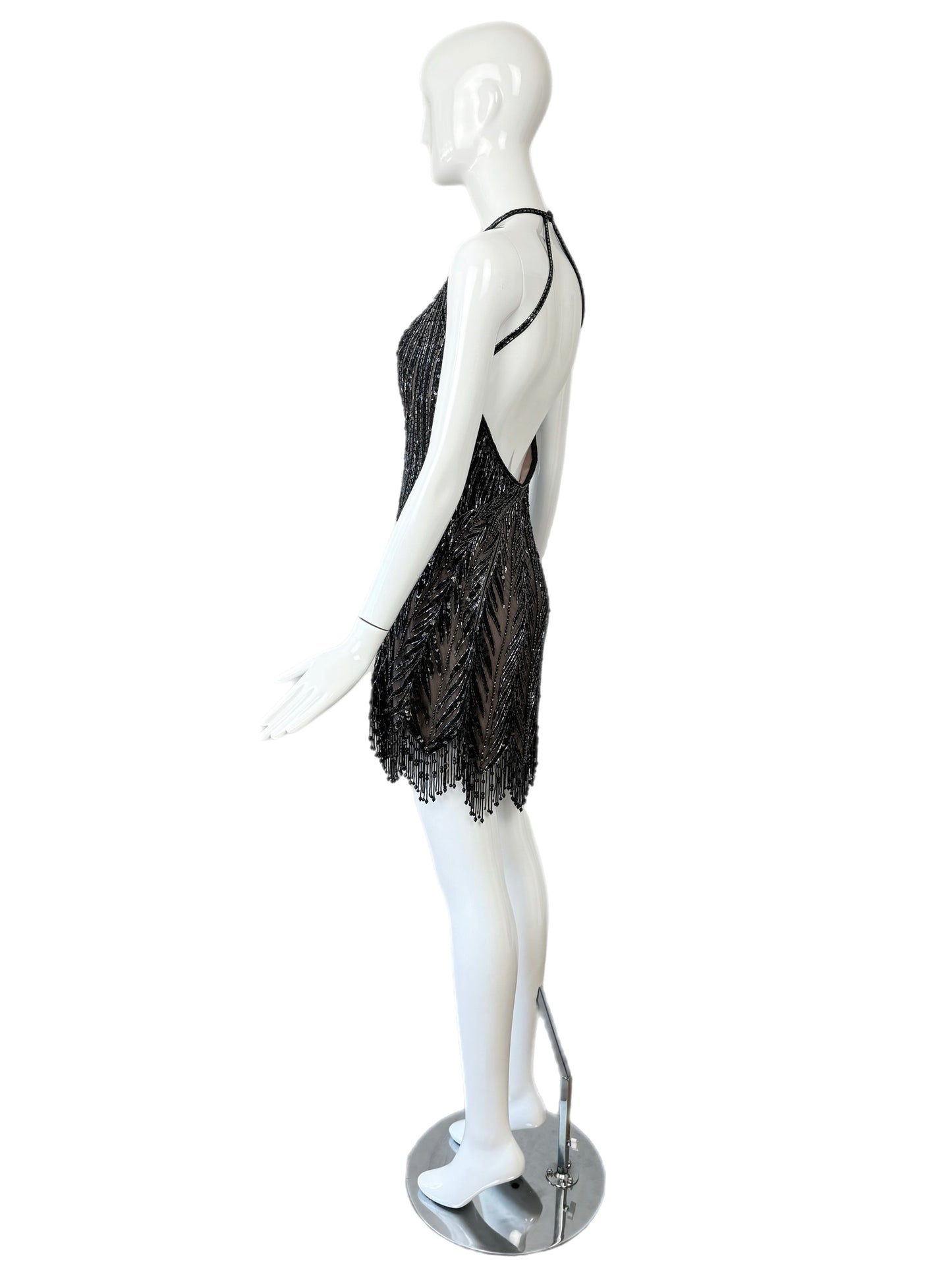 BOB MACKIE Vintage Anthracite Heavy Beaded Backless Mini Dress