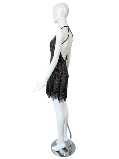 BOB MACKIE Vintage Anthracite Heavy Beaded Backless Mini Dress