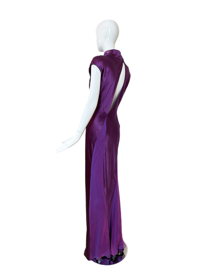 DANES Vintage Purple Iridescent Silk Back Cut-Out Evening Gown